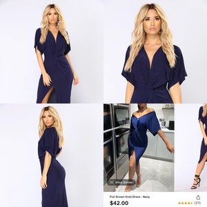 Navy Fashion Nova “Full Grown Knot Dress” - worn ONCE - size small